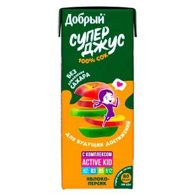 Сок Добрый Яблоко-Персик 0,2 литра 27 штук в упаковке