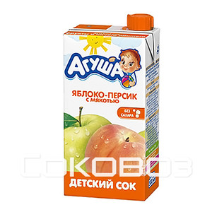 Сок с мякотью детский Агуша Яблоко-персик 0,5л (15шт)