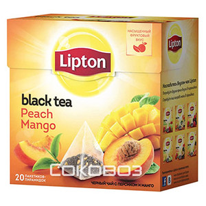 Чай черный Lipton Peach Mango / Липтон 20 пирамидок 12 штук в упаковке