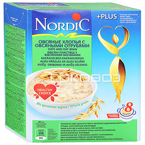 NORDIC хлопья овсяные с овсяными отрубями 600г 10шт в упак