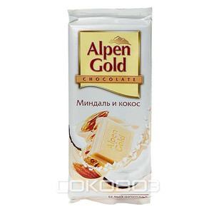 Альпен Гольд белый с кокосом 90 грамм 20 штук в упаковке