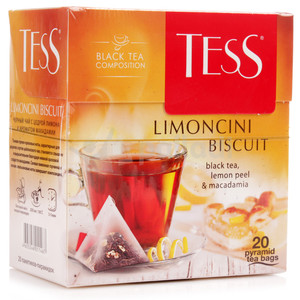 Чай Тесс Лимончини Бискуит черн.доб.пирам. 1.8г*20, 1шт. в упаковке