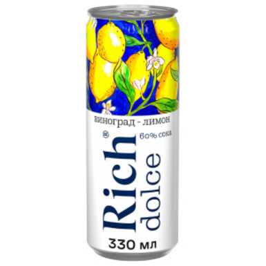 Rich Dolce Виноград-Лимон 0,33 литра жб 12 штук в упаковке