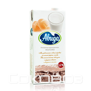 Молоко Авида ультрапастеризованное 3,2%, 1 литр 12 штук в упаковке